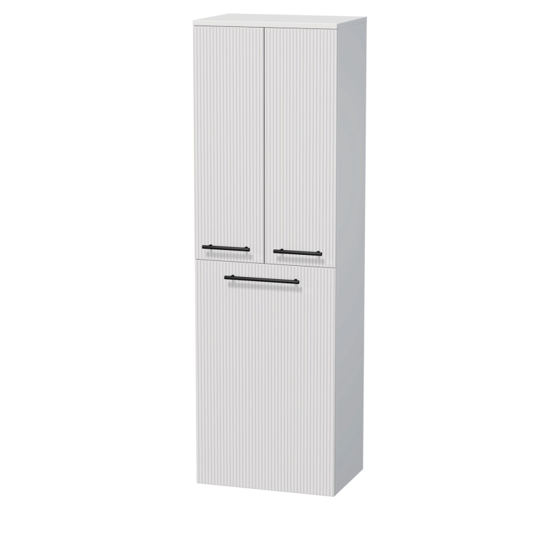 INTEDOOR Vysoká skříň BEE pravá, úchyt černý, 2dveře, koš, š.50cm, bílá 3D pruhy