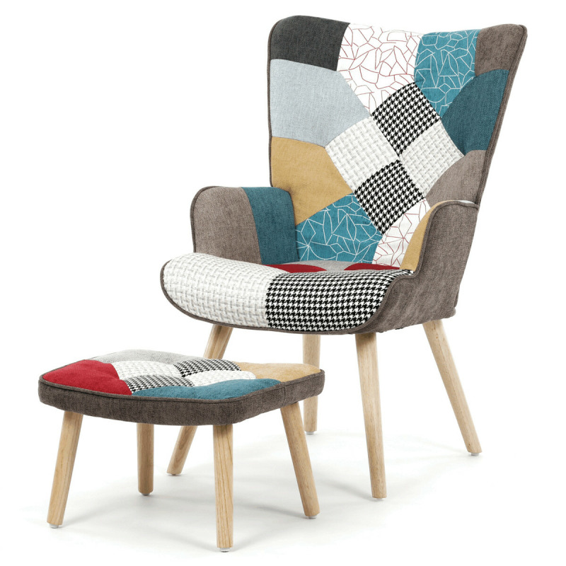 Relaxační křeslo s podnožkou PATCHWORK, mix barev