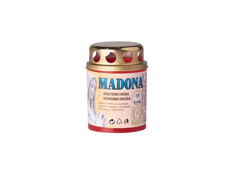 Hřbitovní svíčka Madona s plechovým víčkem, červená, 55 g