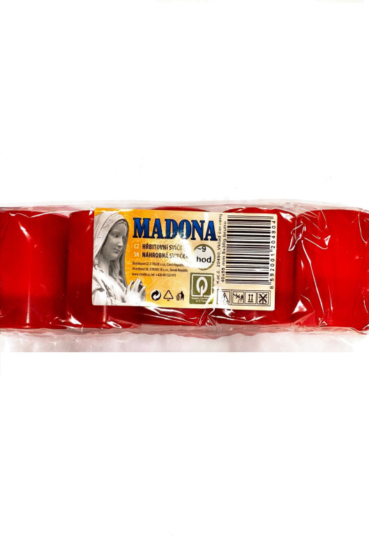 Lisovaná hřbitovní svíčka Madona, červená, 5x30 g