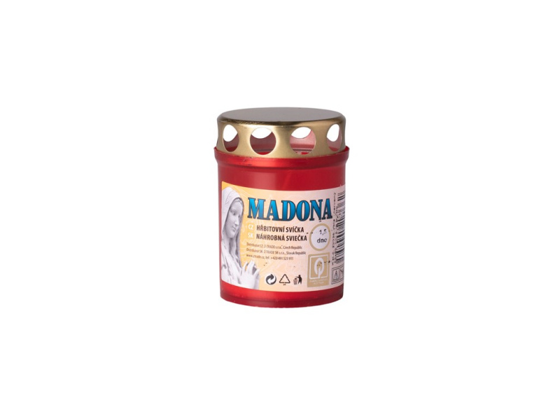 Hřbitovní svíčka Madona s plechovým víčkem, červená, 90 g