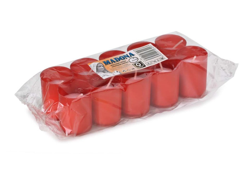 Lisované hřbitovní svíčky Madona, červená, 10x30 g