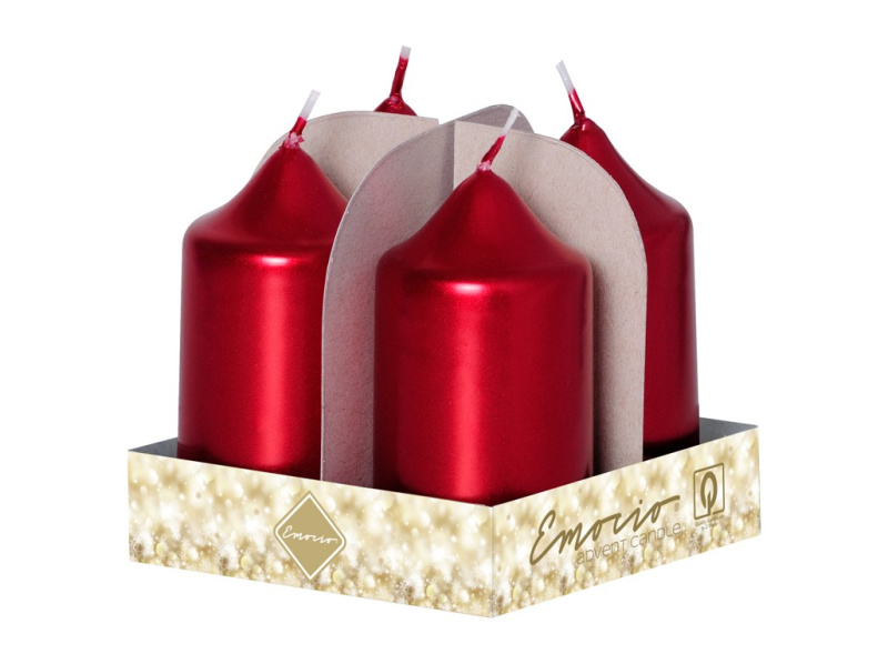 Emocio adventní válec 4ks 40x75 Metal červené svíčky