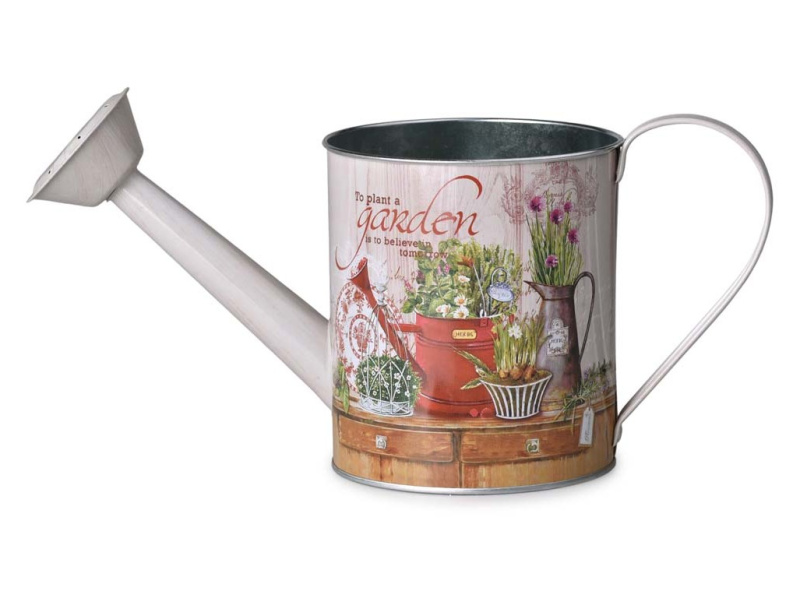 Plechová konvička s motivem Garden, barevná 300x116x145mm
