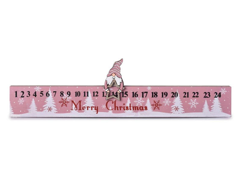 Adventní kalendář dřevěný bílá a růžová 40x10,5 cm