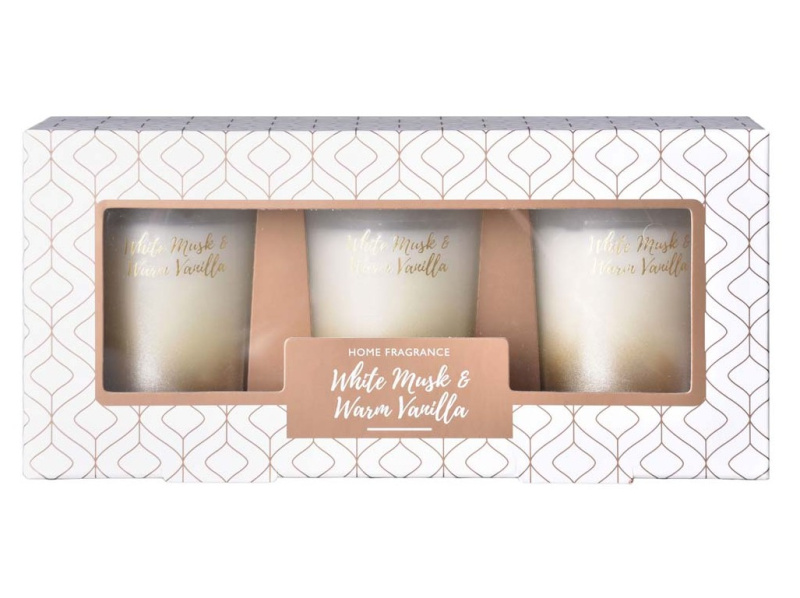 Emocio votiv 3ks vonná svíčka, v dárkové krabičce White Musk & Warm Vanilla