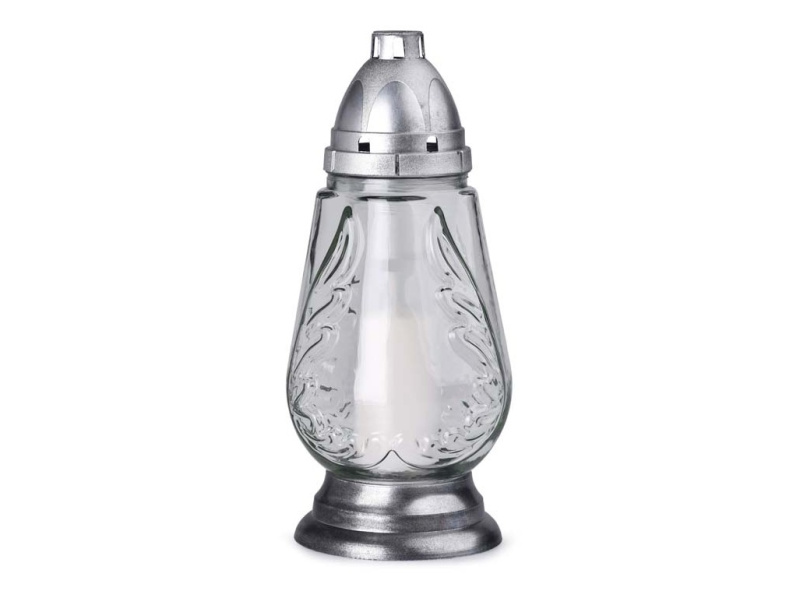 Hřbitovní lampa vč. náplně stříbrná 28 cm