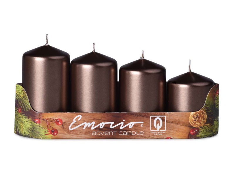 Emocio adventní stupňovitá svíčka 4 ks hnědá průměr 5 cm
