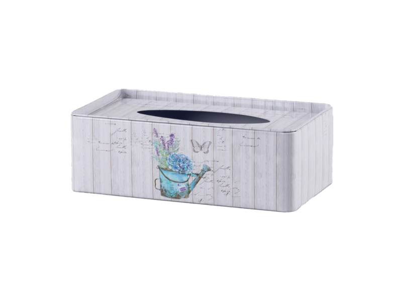 Dóza na kapesníčky plechová barevná design konev s květinami 215x122x72mm
