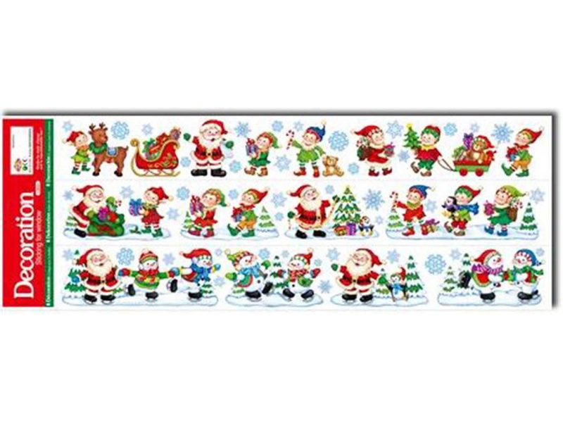 Okenní fólie 210×595 mm – Santa, sněhuláci, skřítci, barevná