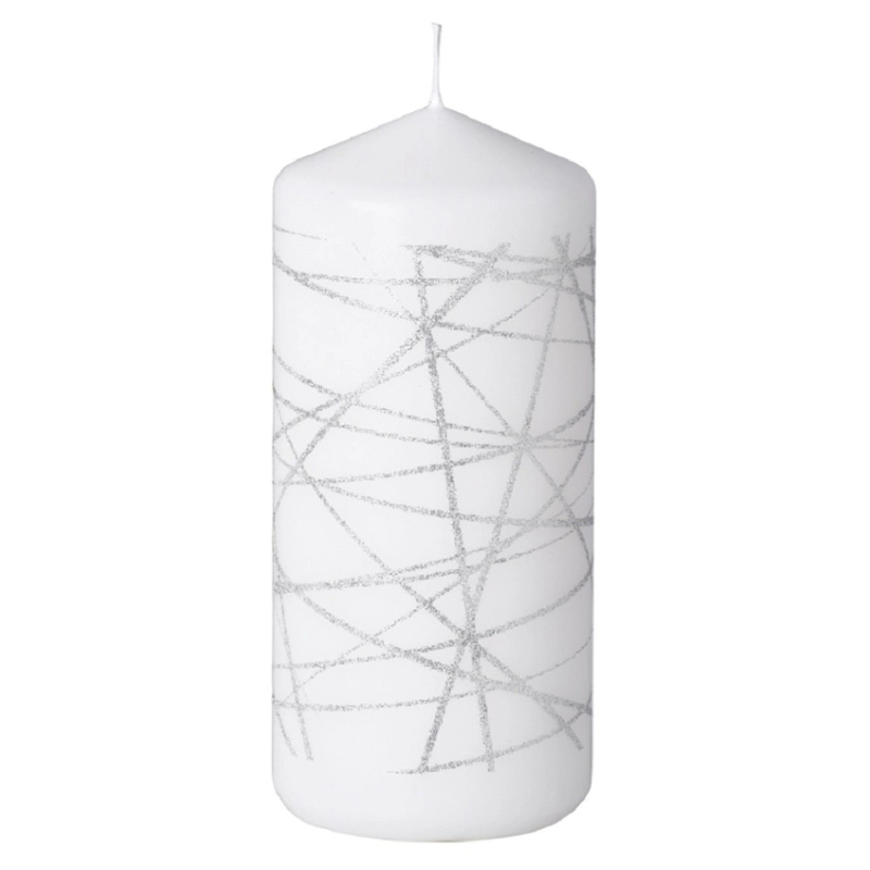 Svíčka glitrové čáry stříbrné, bílá, 68 x 150 mm