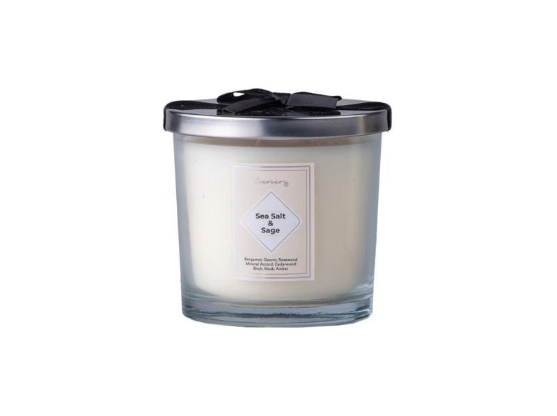 Emocio vonná svíčka s plechovým víčkem a mašličkou, 100x100mm , Sea Salt & Sage