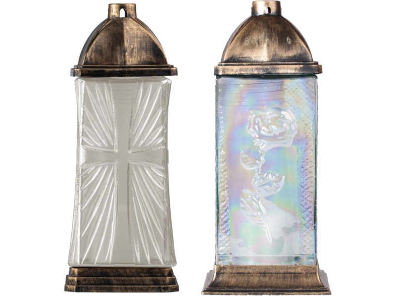 Hřbitovní sklo 34 cm vklad 120g 45h. Kříž čiré