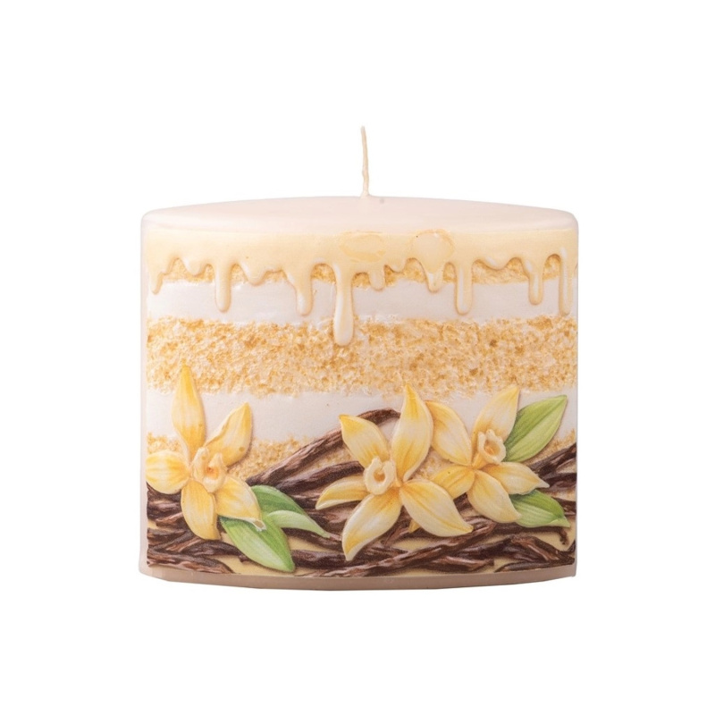 Svíčka elipsa, vanilkový lusk+květina, 115 x 55 x 100 mm
