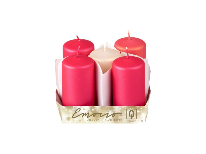 Emocio adventní válcová svíčka mix růžová 5 ks 4x7,5 cm