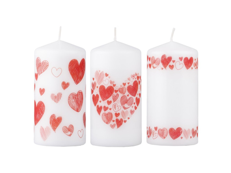 Válec červená srdce mix, svíčka 60x120 mm