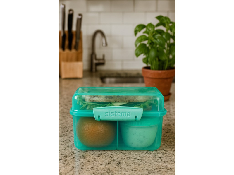 SISTEMA Lunch Krabička 3 komory + kelímek (víčko) zelená 2 l