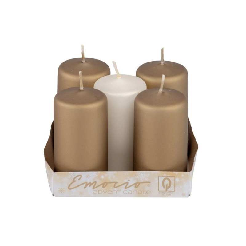 Emocio Svíčka válcová metal mat, mix zelená+krémová, 40 x 75 mm, 5 ks