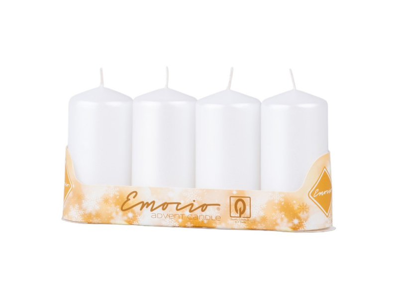 Emocio adventní válcová svíčka 4 ks bílá 5x10 cm Perla