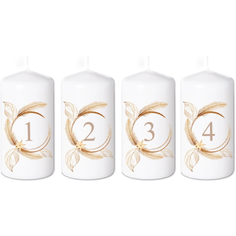 Emocio Adventní svíčky čísla + zlatý kruh, 4 ks, pr. 50 x 90 mm