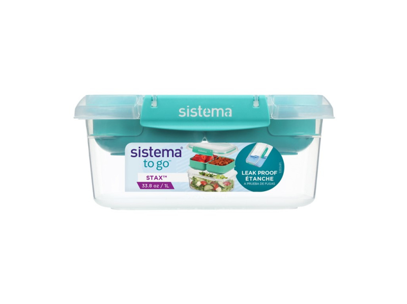 Sistema Dělený vodotěsný box na jídlo To Go STAX 1 l, zelená