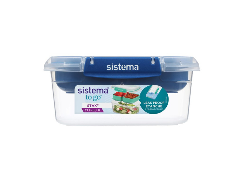 Sistema Dělený vodotěsný box na jídlo To Go STAX 1 l, 1 l, modrá