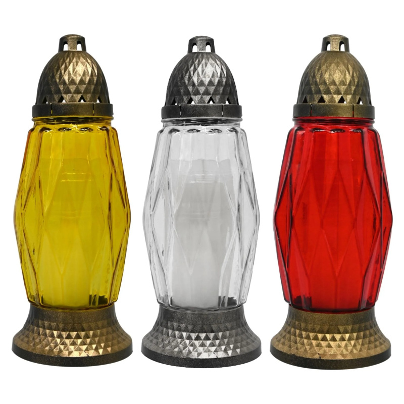 MADONA Hřbitovní lampa mix barev 29 cm, vč. vkladu 32 hodin, 110 g, 1 ks