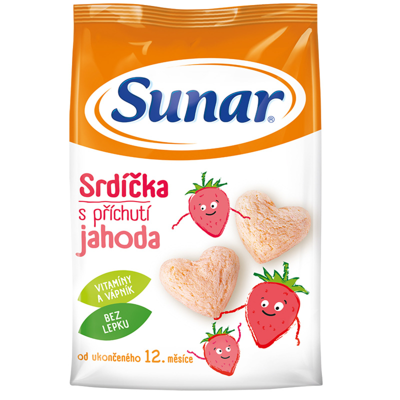 SUNAR Dětské křupky jahodové srdíčka 12m+ 50 g