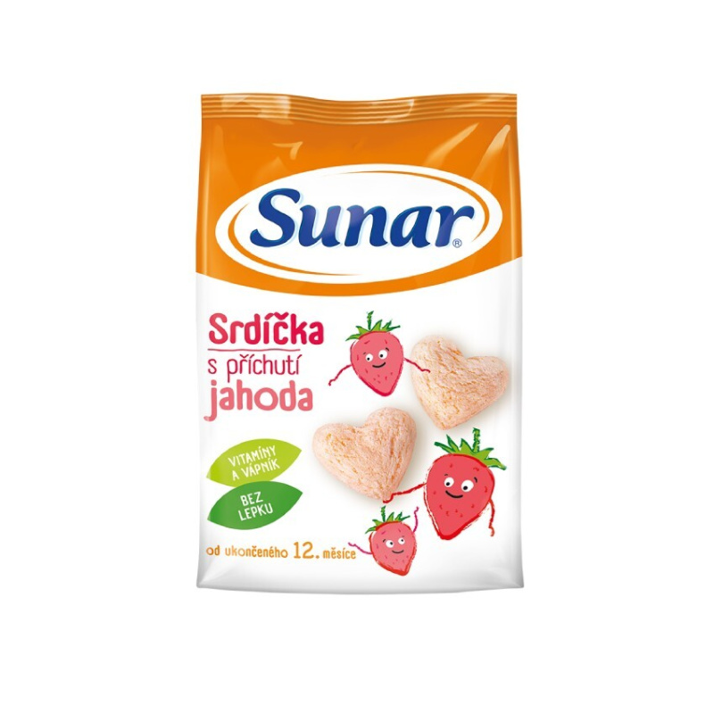 SUNAR Dětské křupky jahodové srdíčka 12m+ 50 g