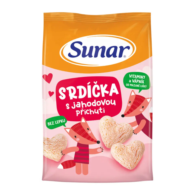 SUNAR Dětské křupky jahodové srdíčka 12m+ 50 g