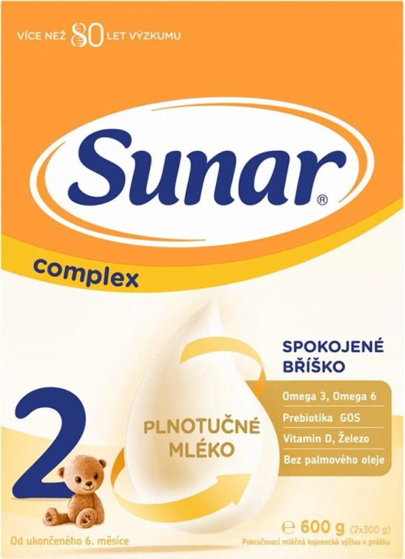 SUNAR Complex 2 pokračovací kojenecké mléko od 6 měsíce 600 g