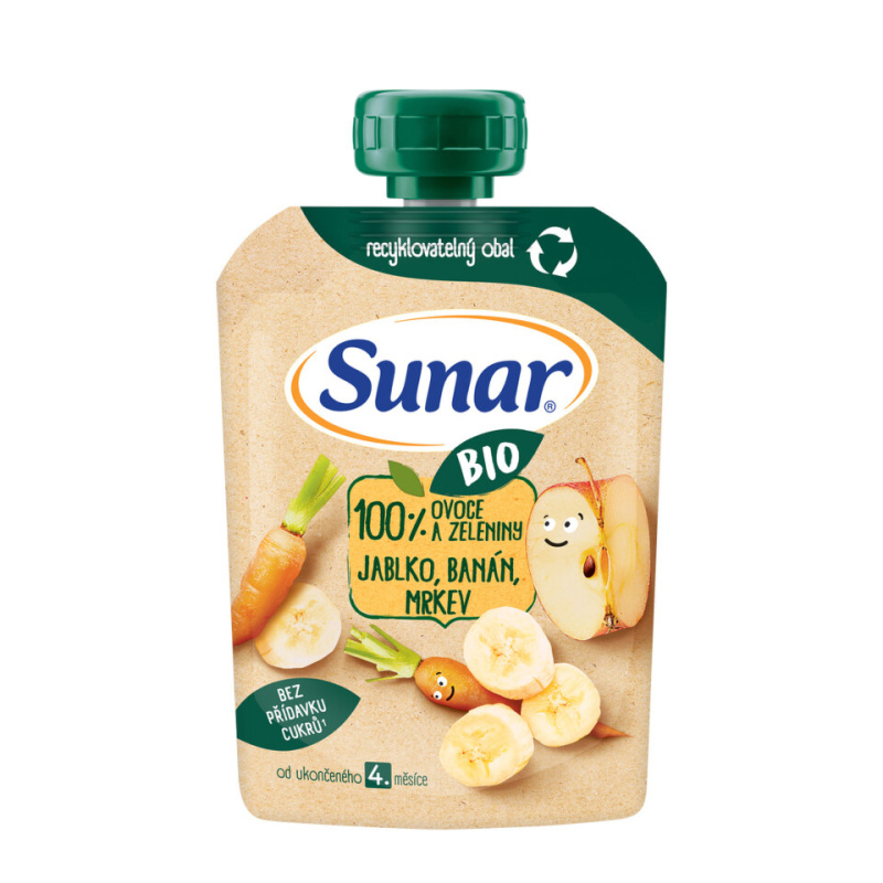 SUNAR Ovocná kapsička jablko, banán, mrkev 4m+ BIO 100 g