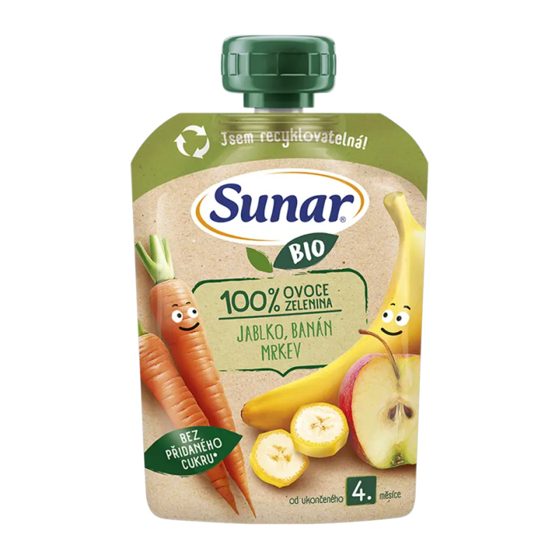 SUNAR Ovocná kapsička jablko, banán, mrkev 4m+ BIO 100 g