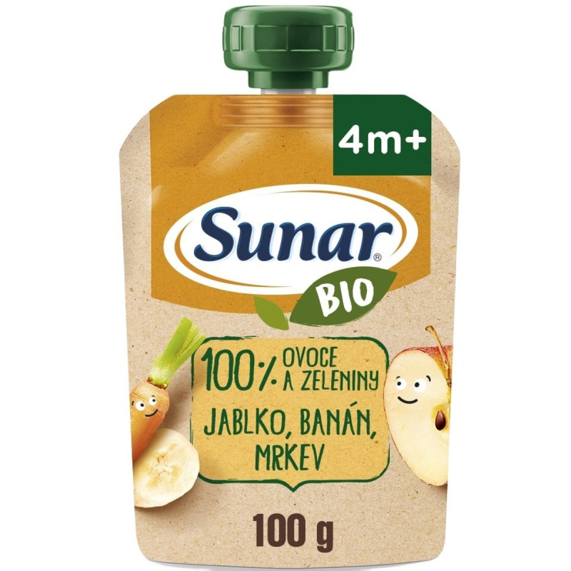 Sunar BIO Ovocná kapsička jablko, banán a mrkev od 4. měsíce