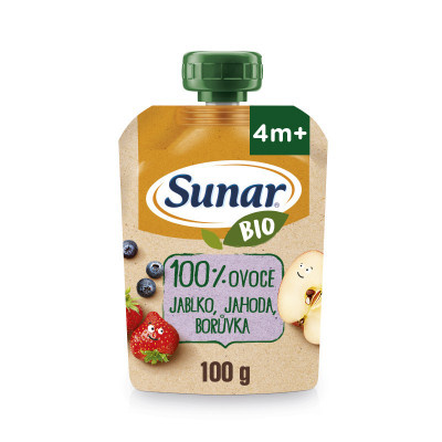 SUNAR Ovocná kapsička jablko, jahoda, borůvka 4m+ BIO 100 g