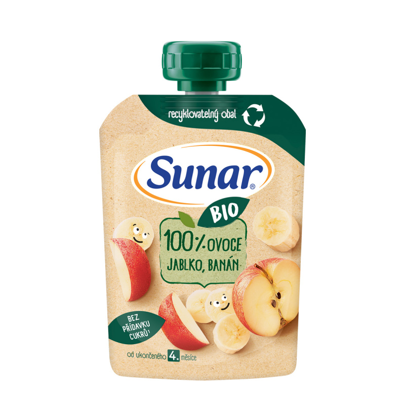 SUNAR Ovocná kapsička jablko, banán 4m+ BIO 100 g