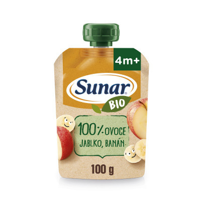SUNAR Ovocná kapsička jablko, banán 4m+ BIO 100 g