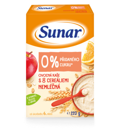 SUNAR Ovocná nemléčná kaše s 8 cereáliemi 220 g