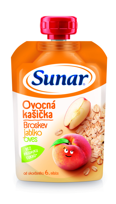 SUNAR Kašička ovocná kapsička broskev jablko ovesné vločky 6m+ 120 g