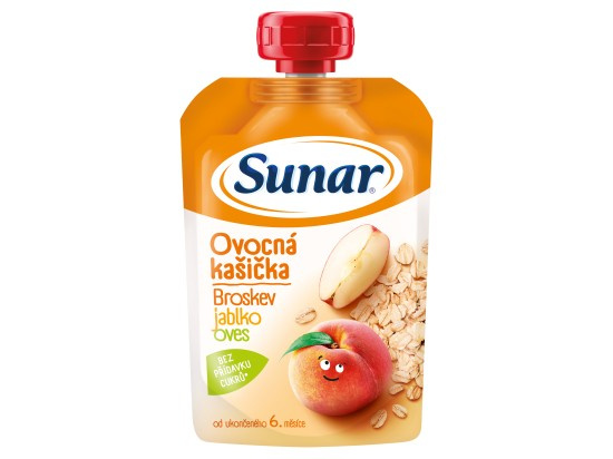 SUNAR Kašička ovocná kapsička broskev jablko ovesné vločky 6m+ 120 g