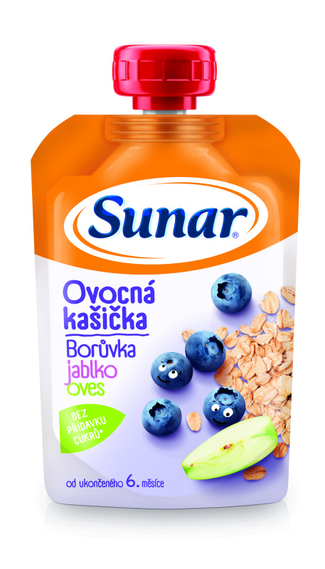 SUNAR Kašička ovocná kapsička borůvka jablko ovesné vločky 6m+ 120 g