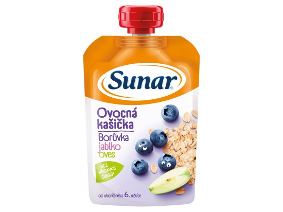 SUNAR Kašička ovocná kapsička borůvka jablko ovesné vločky 6m+ 120 g