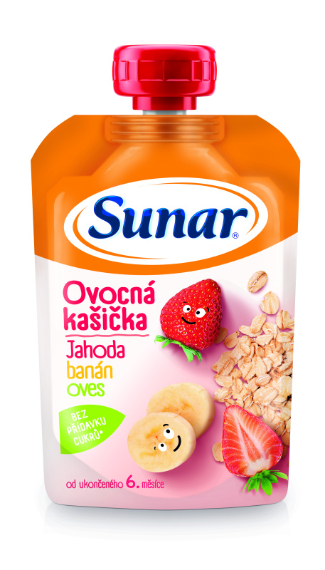 Sunar Kašička ovocná kapsička jahoda, banán a ovesné vločky od 6. měsíce