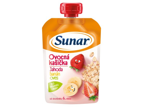 Sunar Kašička ovocná kapsička jahoda, banán a ovesné vločky od 6. měsíce