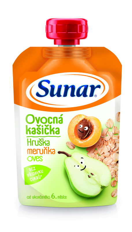 SUNAR Kašička ovocná kapsička hruška meruňka ovesné vločky 6m+ 120 g