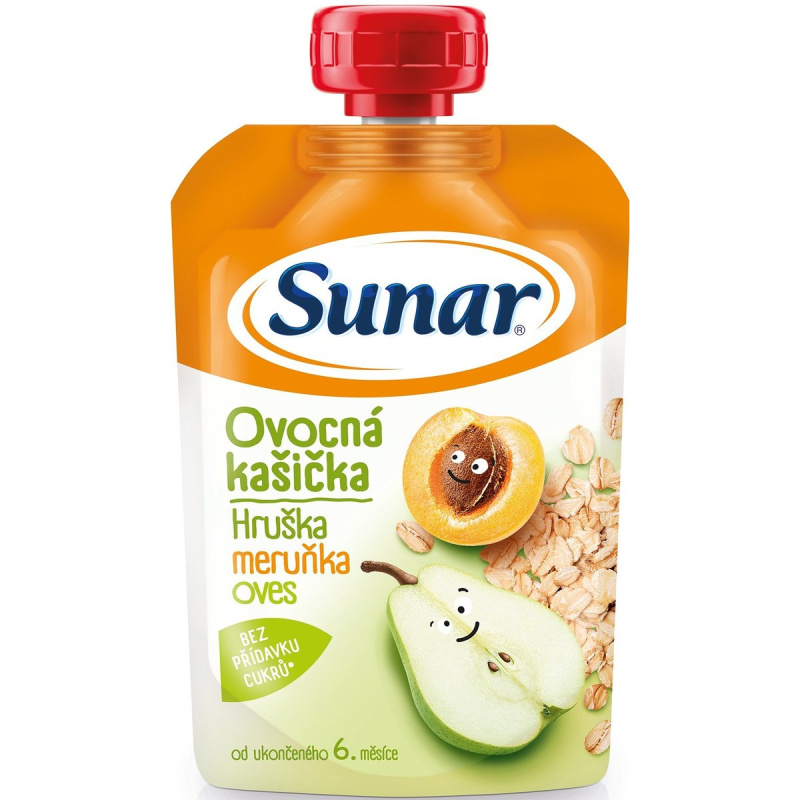 Sunar Kašička ovocná kapsička hruška, meruňka a ovesné vločky od 6. měsíce