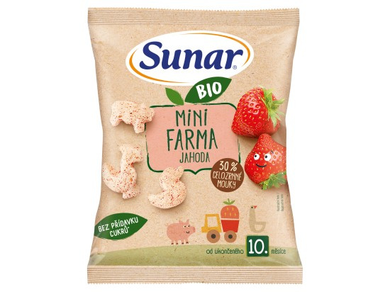 Sunar BIO dětské křupky mini farma jahoda 10m+, 18 g