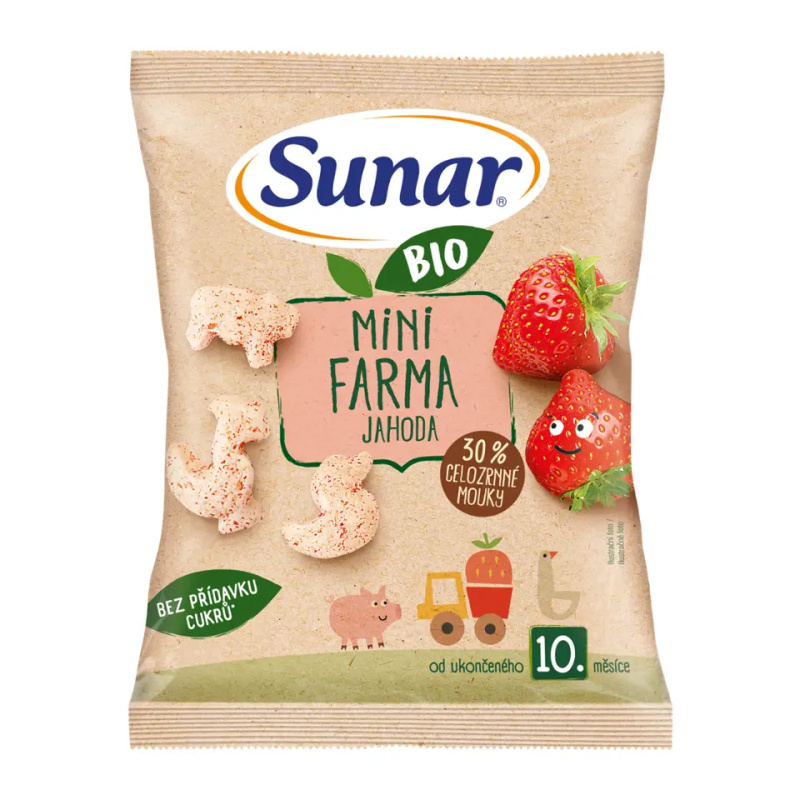 Sunar BIO dětské křupky mini farma jahoda 10m+, 18 g