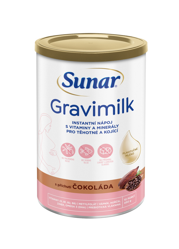 SUNAR Gravimilk s příchutí čokolády pro těhotné a kojící ženy 450 g