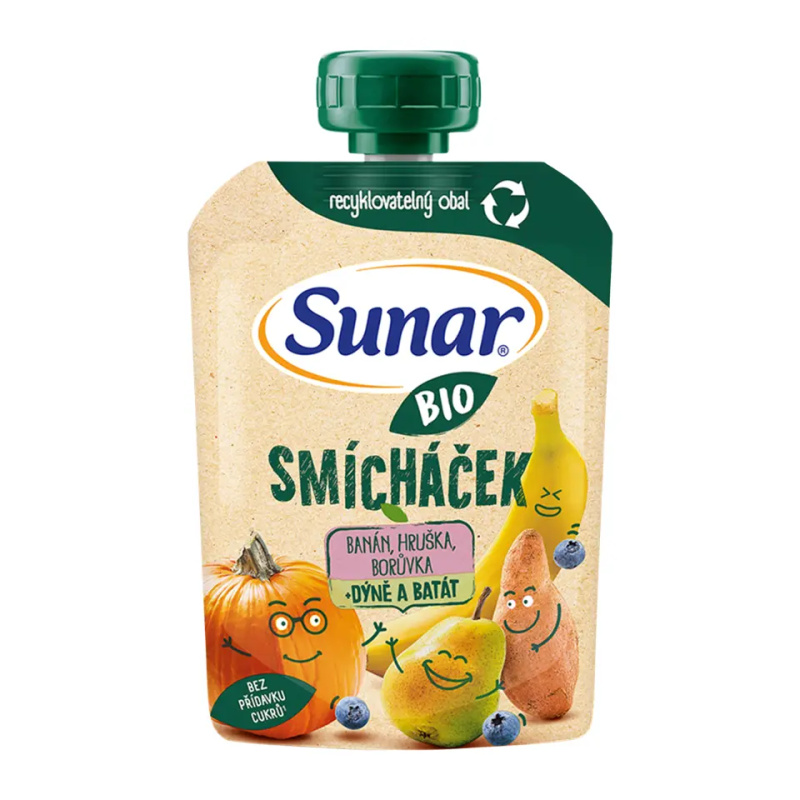 SUNAR Ovocná kapsička banán, hruška, dýně, batáty a borůvky BIO 100 g